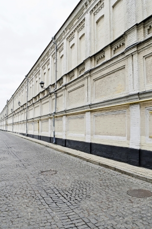 Brick wall and paving descent of the Kiev Pechersk Lavra in Kiev, Ukraineの写真素材