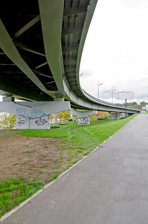 Underside of an overpass roads (roadway) in Kiev, Ukraineのeditorial素材