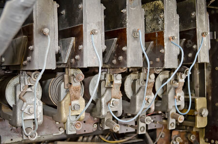 Electrical contacts in the motor of the old trolleybusの写真素材