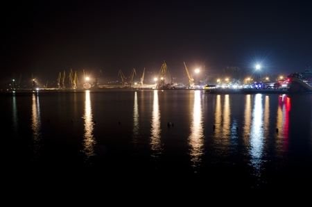 Seaport in Feodosiya at the nightの写真素材