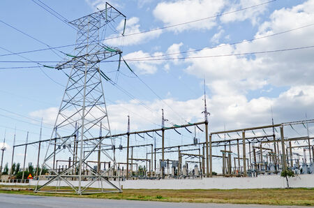 Industrial landscape - General view on the electric substation in Feodosia, Crimea, Ukraine