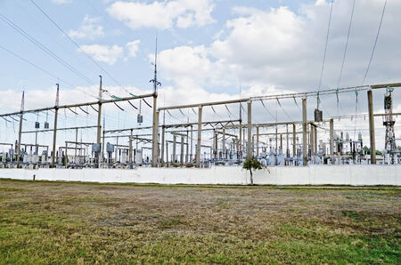 Industrial landscape - General view on the electric substation in Feodosia, Crimea, Ukraine