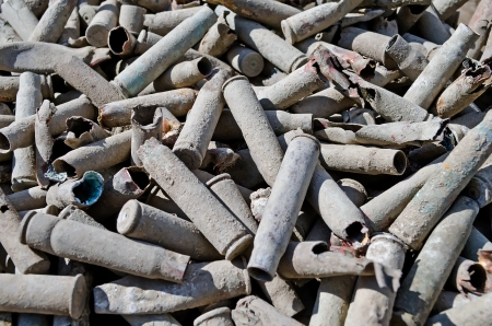 Military archeology - Sleeves from the automatic weapon dug out of the earth of times of World War...