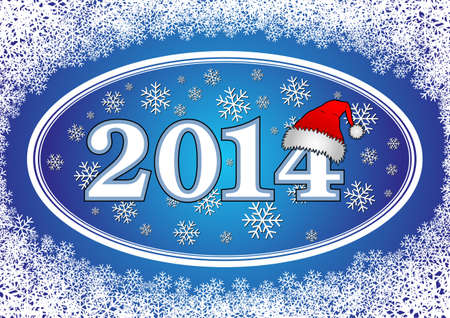 New year background - Inscription  2014  with Santa Claus hats, in the frame consisting of snowflakes, in vectorのイラスト素材