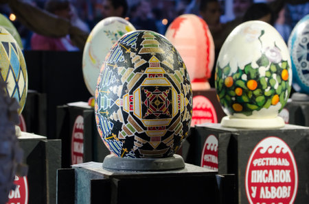 LVOV, UKRAINE - MAY 05:  Big fake Easter eggs at the festival of Easter eggs in the center of Lvov on May 05, 2013 in Lvov, Ukraineのeditorial素材