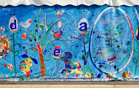 LVOV, UKRAINE - MAY 03:  During the festival of easter eggs in the center of Lvov, each of participants or tourists could leave the autograph or a wish on a special banner on May 03, 2013 in Lvov, Ukraineのeditorial素材