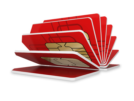Red SIM card, isolated on white backgroundの写真素材