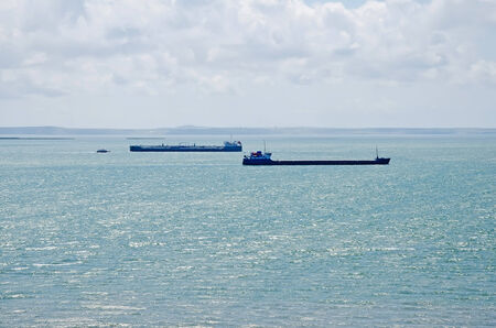 Freighter in the Kerch Strait, Crimea, Russiaの写真素材