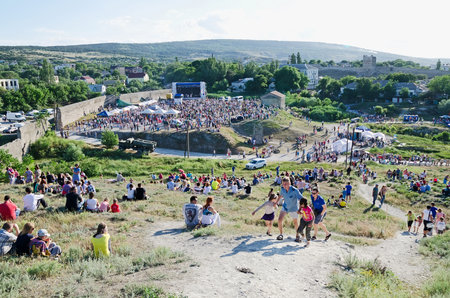 FEODOSIA, CRIMEA, RUSSIA - JUNE 12:  Gala concert in honor Day of Russia held on the territory of the old fortress on June 12, 2014 in Feodosia, Crimea, Russiaのeditorial素材