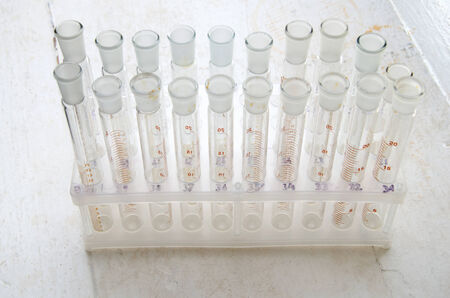 Many tubes close-up in the chemical laboratory