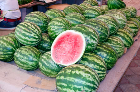 Background of fruit - Watermelons on the marketの写真素材