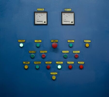 Electronic control panel ferry on the blue panel. Inscriptions in the Greek language - team...