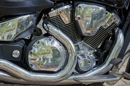 Chrome motorcycle engine close-upの写真素材