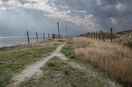Beautiful landscape - Barbed wire in the fortress of Kerch (Fort Totleben). Kerch, Crimeaのeditorial素材