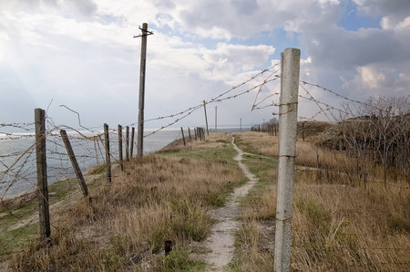 Beautiful landscape - Barbed wire in the fortress of Kerch (Fort Totleben). Kerch, Crimeaのeditorial素材