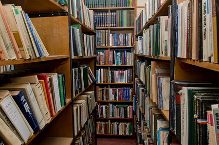 KERCH, CRIMEA, RUSSIA - JANUARY 25: Shelving books in the library named after Ostrovsky in Kerch on January 25, 2015 in Kerch, Crimea, Russiaのeditorial素材