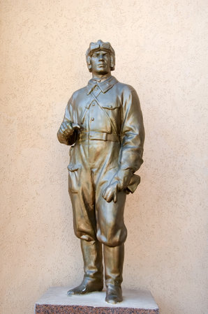 Statue of Soviet tankman in the arch on the approach on the way to mount Mitridat Kerch, Crimeaのeditorial素材