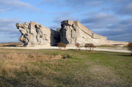KERCH, CRIMEA, RUSSIA - NOVEMBER 07: Monument to the fallen defenders of Crimea in Adzhimushkay quarries during the second world war on November 07, 2014 in Kerch, Crimea, Russiaのeditorial素材