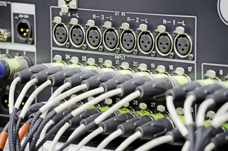 Connectors is connected to sound mixer close-up