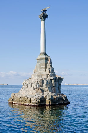 Monument to the scuttled ships on the waterfront in Sevastopol, Crimeaのeditorial素材