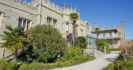 Architectural landmark - Vorontsov Palace in Alupka, Yalta, Crimeaのeditorial素材