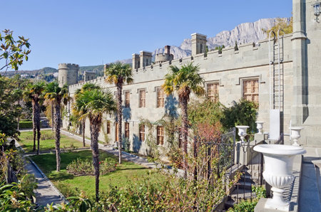 Architectural landmark - Vorontsov Palace in Alupka, Yalta, Crimeaのeditorial素材