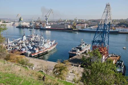 Warships of the Russian Navy berth in the Sevastopol Bay. Sevastopol, Crimea, Russiaのeditorial素材