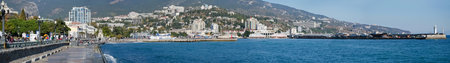 YALTA, CRIMEA, RUSSIA - NOVEMBER 06: Panorama of Yalta - a general view on the central promenade and sea port on November 06, 2014 in Yalta, Crimea, Russiaのeditorial素材