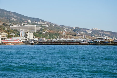 YALTA, CRIMEA, RUSSIA - NOVEMBER 06: General view of the sea port of Yalta on November 06, 2014 in Yalta, Crimea, Russiaのeditorial素材