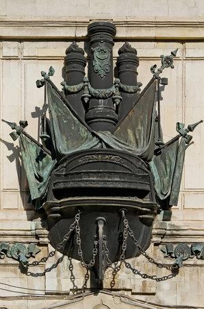Sculpture of the stern of an old ship on the building of the Maritime Museum in Sevastopol, Crimeaのeditorial素材