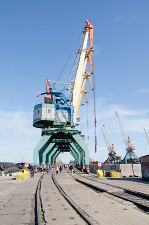 KERCH, CRIMEA, RUSSIA - MAY 05: Port cranes in port of Kerch on May 05, 2015 in Kerch, Crimea, Russiaのeditorial素材