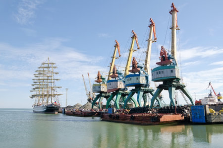 KERCH, CRIMEA, RUSSIA - MAY 05: Sailboat Kruzenstern per day free entrance in port of Kerch on May 05, 2015 in Kerch, Crimea, Russiaのeditorial素材