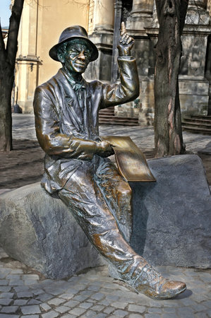 Monument Nikiforos Drovnyak in the center of Lvov, Ukraineのeditorial素材