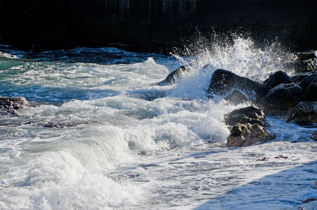 Stormy sea - Waves crash on the shoreの写真素材
