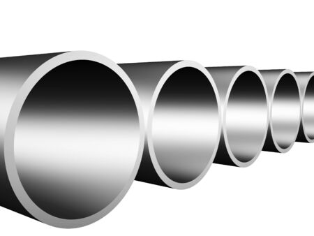 Metal pipes in line isolated over whiteの写真素材