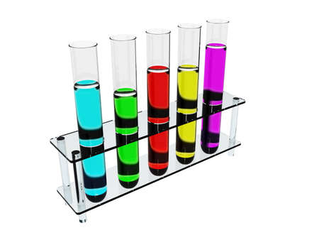 Medical test tubes with colored liquid, isolated on a white backgroundの写真素材