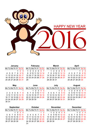 European calendar 2016 in vector isolated on white background. Happy New year 2016! The Year of the monkeyのイラスト素材