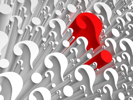 Background consists of many question marks. One of the question marks stands out - he's red.