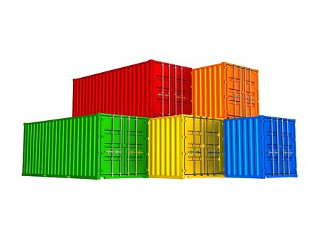 Colorful cargo containers isolated on a white backgroundの写真素材