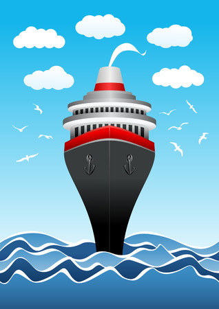 Passenger ship in the sea in vector. Frontal viewのイラスト素材