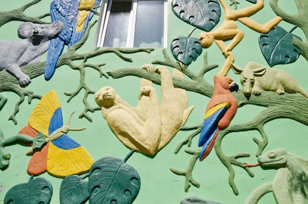 YALTA, CRIMEA, RUSSIA - MAY 17: Sculptures of animals on the building in Yalta Zoo on May 17, 2015...