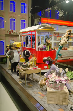 LVIV, UKRAINE - DECEMBER 22: Doll in a storefront Roshen in the center of Lviv on December 22, 2016 in Lvov, Ukraineのeditorial素材