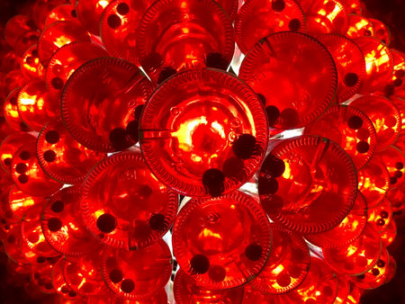 LVIV, UKRAINE - DECEMBER 21:  Chandelier made from bottles of cherry liqueur in the bar Drunk cherry...