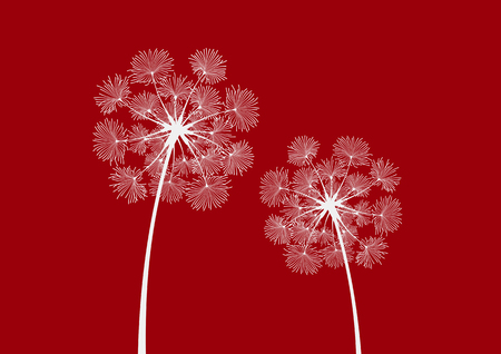 Two dandelion silhouettes in vector isolated on a dark red backgroundのイラスト素材