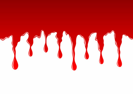 Flowing drops of red blood or dye in vector isolated on whiteのイラスト素材