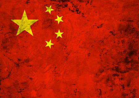 China flag close-up against the background of the stone textureの写真素材
