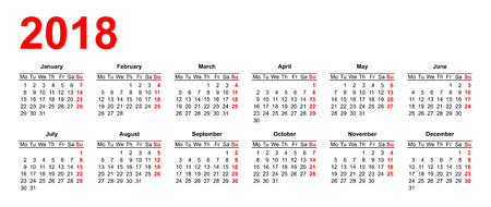 European calendar grid 2018.のイラスト素材