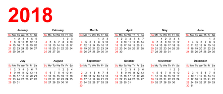 Calendar grid 2018のイラスト素材