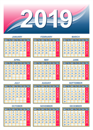 Template - European calendar grid 2019 in vector.のイラスト素材