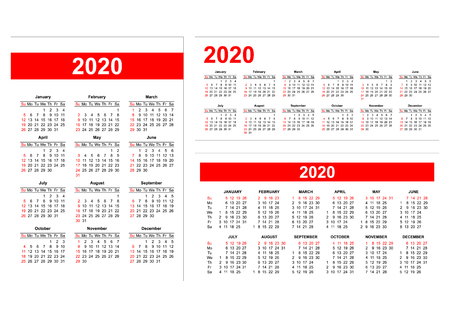 Template - Different format american calendar grid 2020 in vectorのイラスト素材